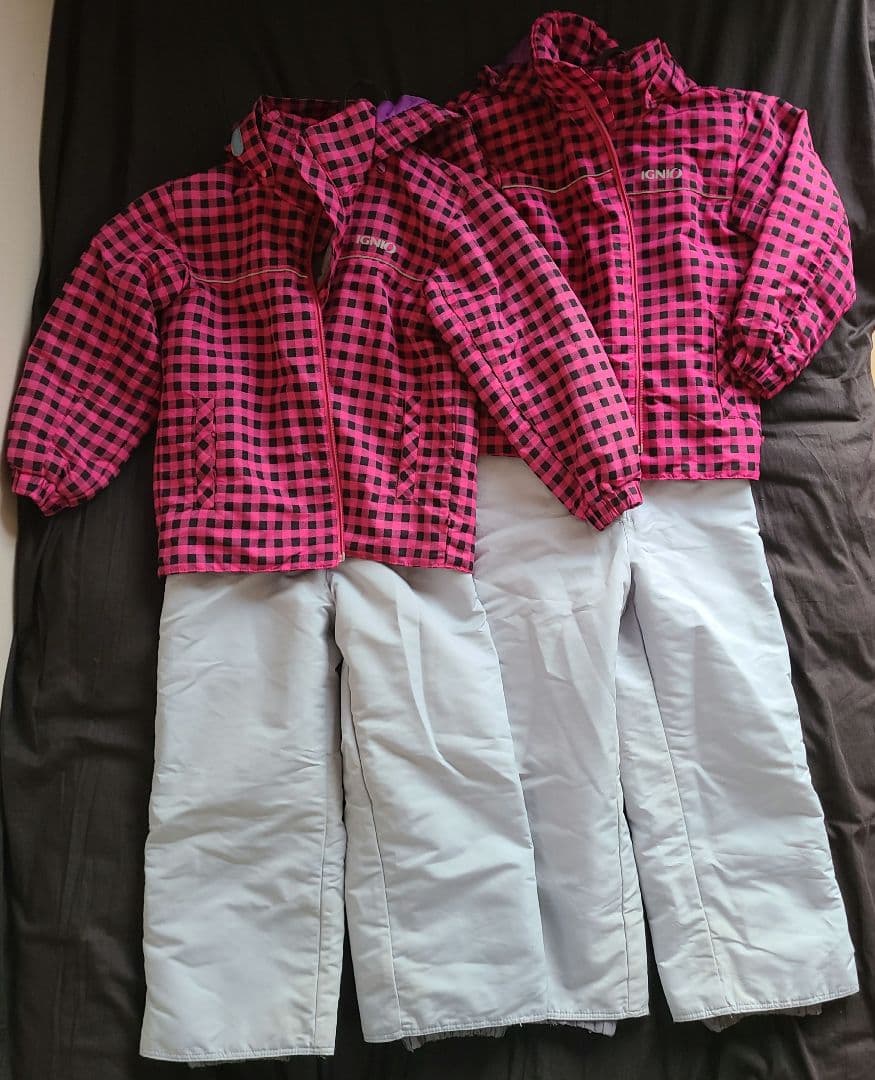 IGNIO 子ども用スキーウェア ピンク/黒チェック上下セット120cm2セット
