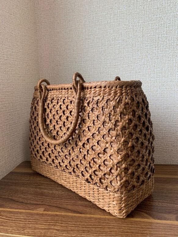 山葡萄　山葡萄籠バッグ　手作り　山葡萄かごバッグ　二重編み　内布あり