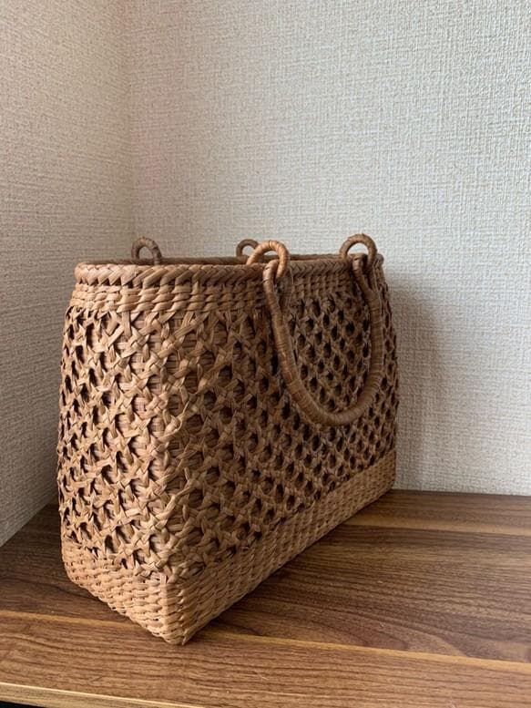 山葡萄　山葡萄籠バッグ　手作り　山葡萄かごバッグ　二重編み　内布あり