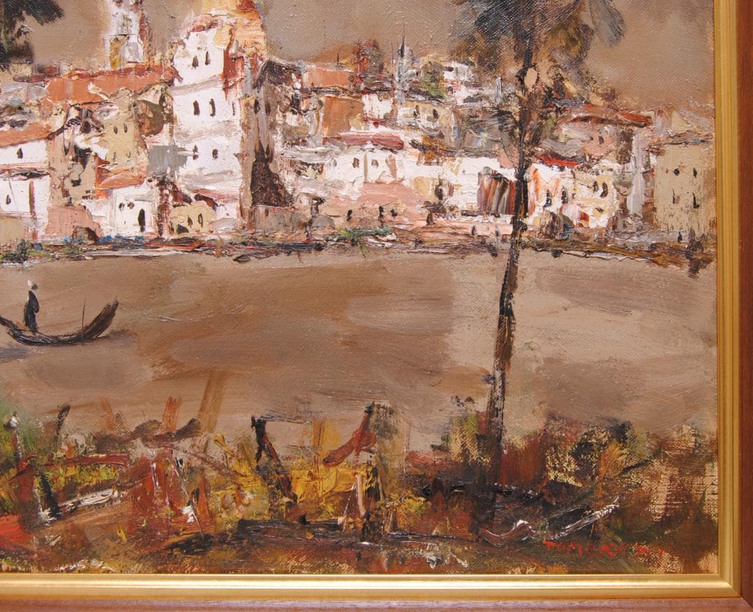 友成晴雄 Ｆ8 肉筆 風景画 「 水路 」 油絵 油彩画