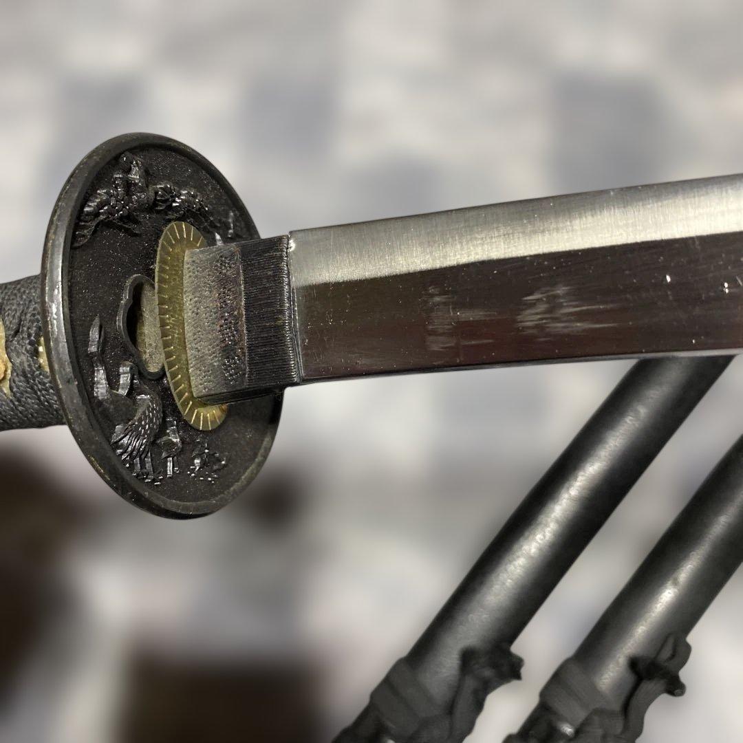 模造刀大小２本 黒柄 鶴松楕円鍔 黒梨地鞘