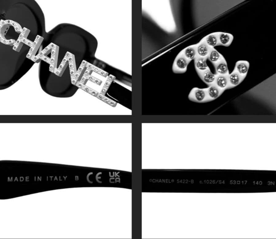 【CHANEL】ストーン付きブラックサングラス ホワイト