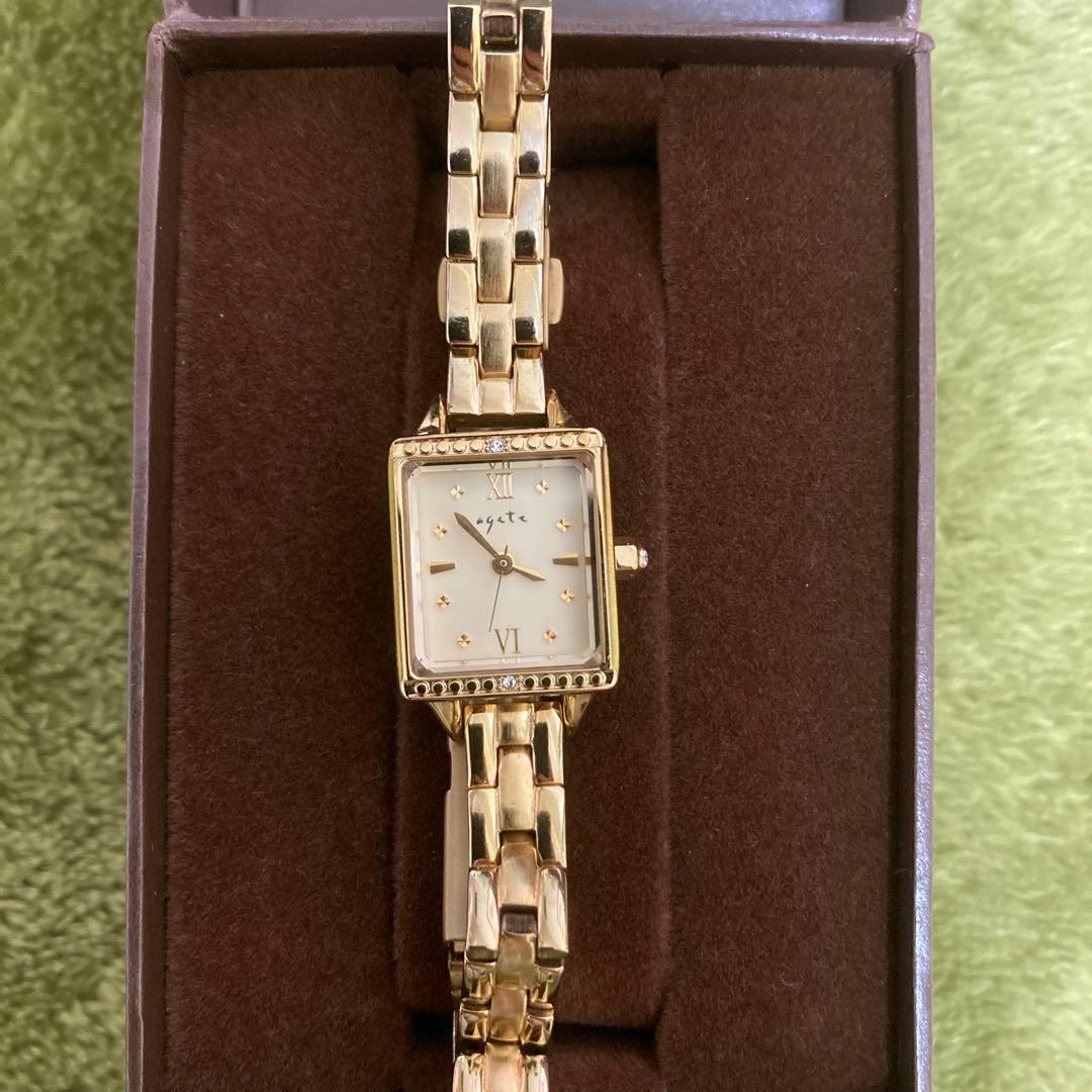 【美品】ゴールド 長方形ケース レディース時計　agete (アガット)美品