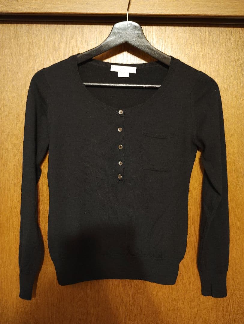 英国製 ジョンスメドレー長袖ウール ニットポロ ブラック