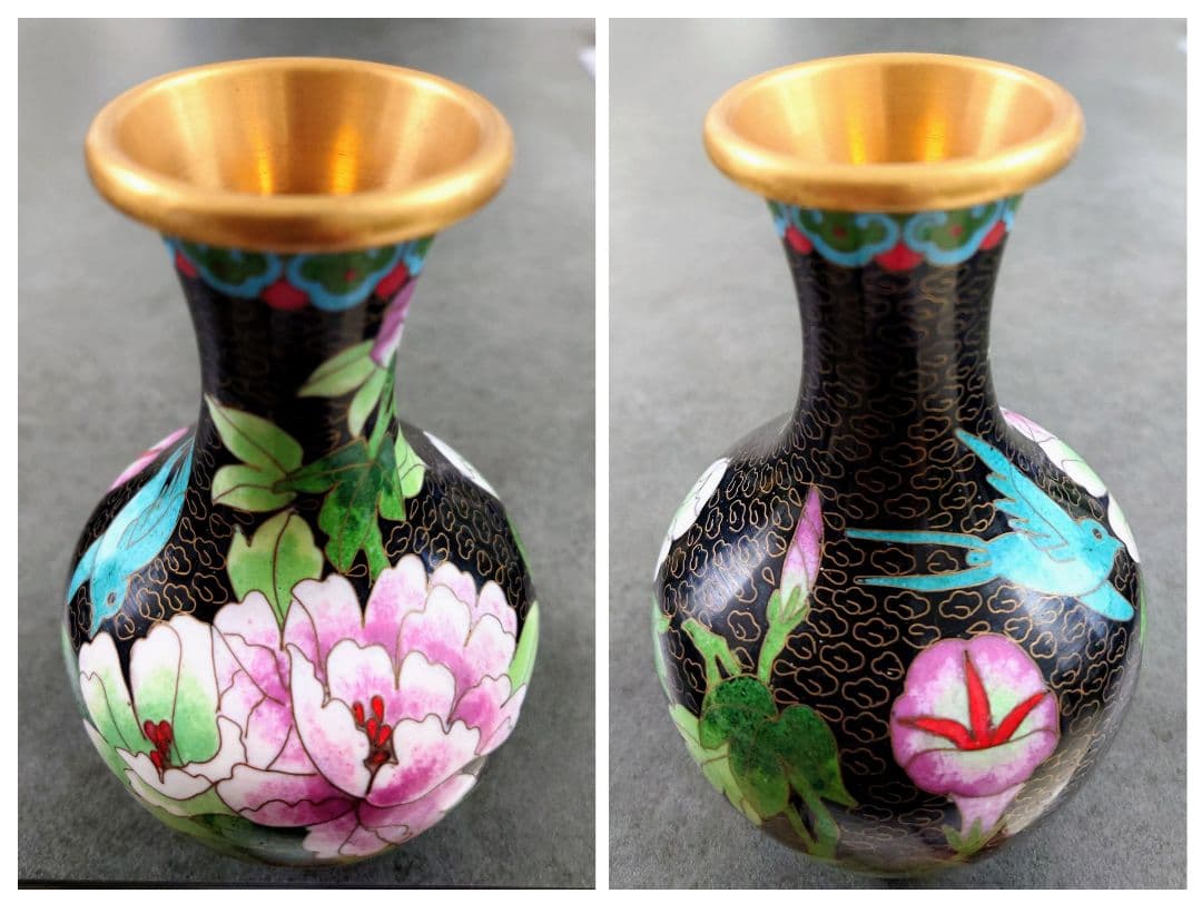 中国工芸品 景泰蓝 花瓶・梨・玉子 置物 3点セット 七宝焼