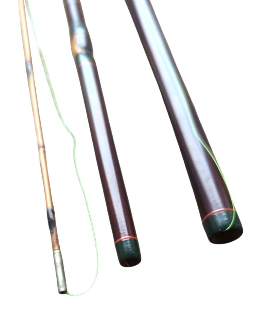 利一作 手ばね竿 中通し竿 印籠継 3本継 ハゼ 竹竿 和竿 布袋竹 美品