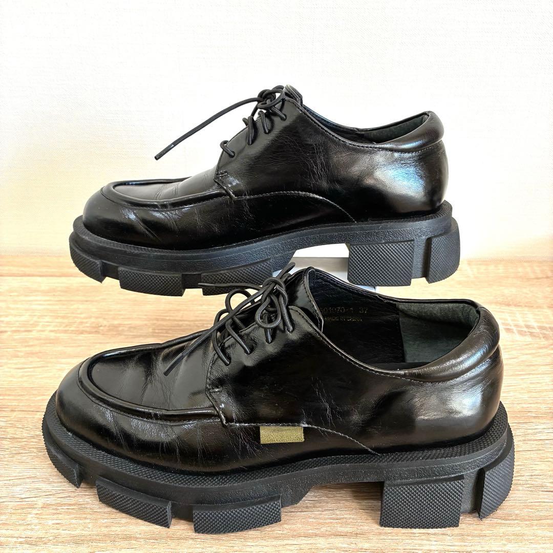 MANA マナ 23.5cm レースアップ ローファー 厚底 ブラック