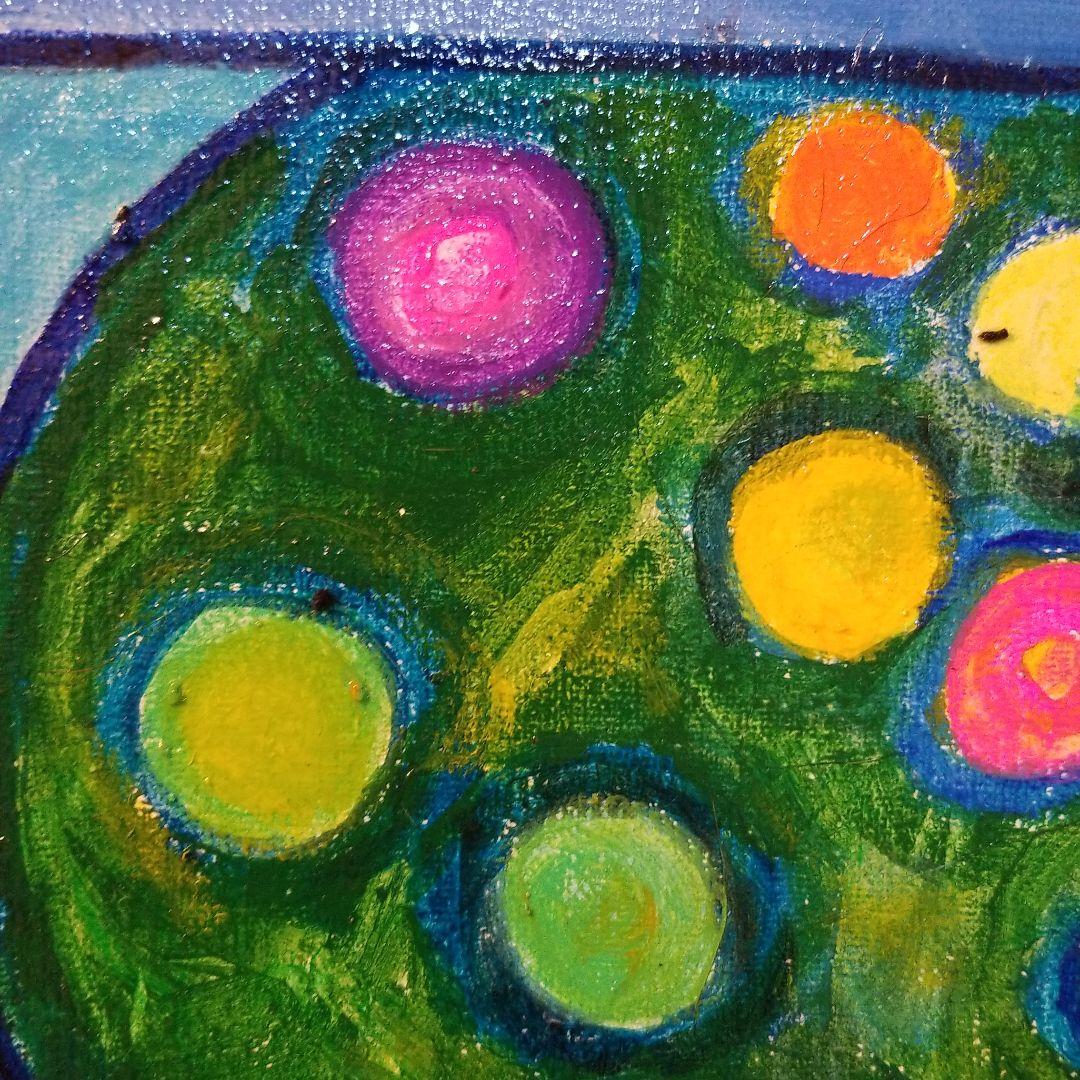 油絵　にゃんこ　足の長い鳥が住む街