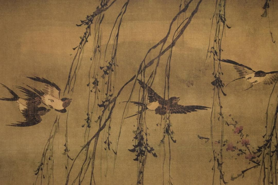 複製/海雲/雉に燕図/中国画/工芸/布袋屋掛軸HI-874