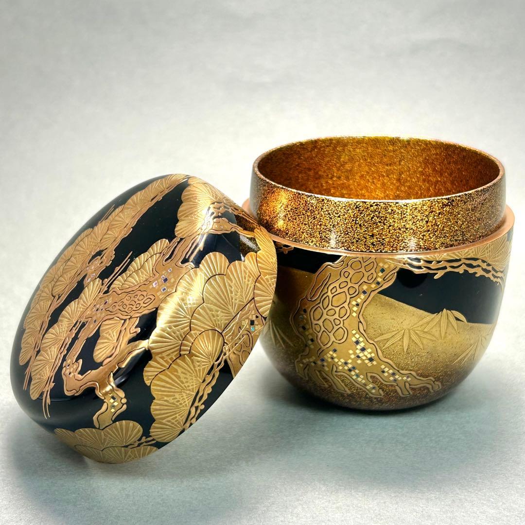 棗　『一瓢斎　而妙斎書付』　大棗　老松蒔絵　花押　お茶道具　茶道　書付箱　工芸品