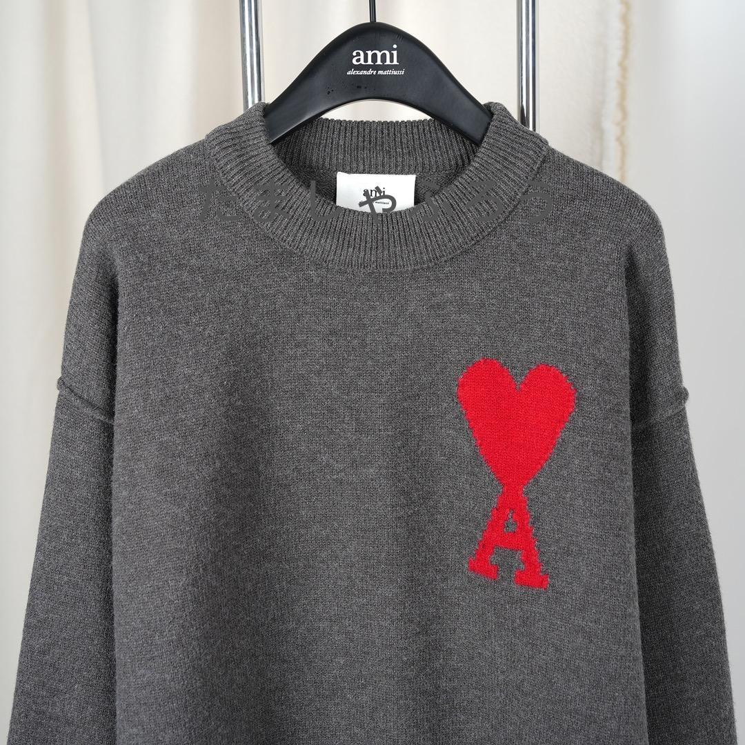 AMI PARIS ハート刺繍 クルーネックニットセーター 秋冬 ユニセックス