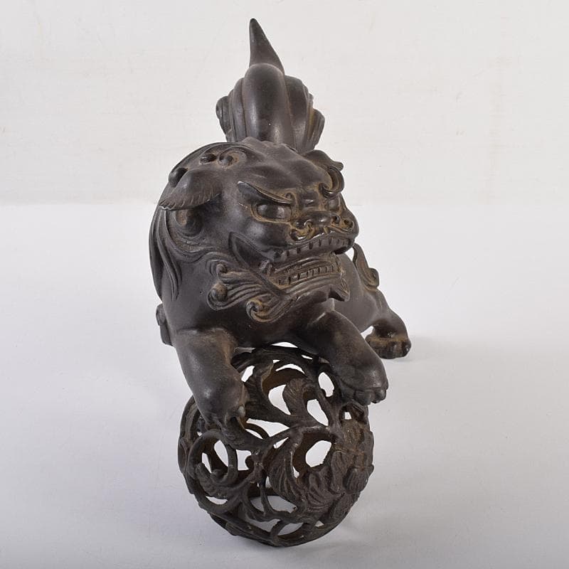 中国　古銅宣徳銅　玉乗り獅子　置物　重さ約5.28㎏　G　R7655B