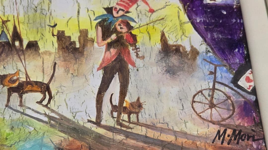 森正明 都市風景とバルーンの絵画　額縁付き