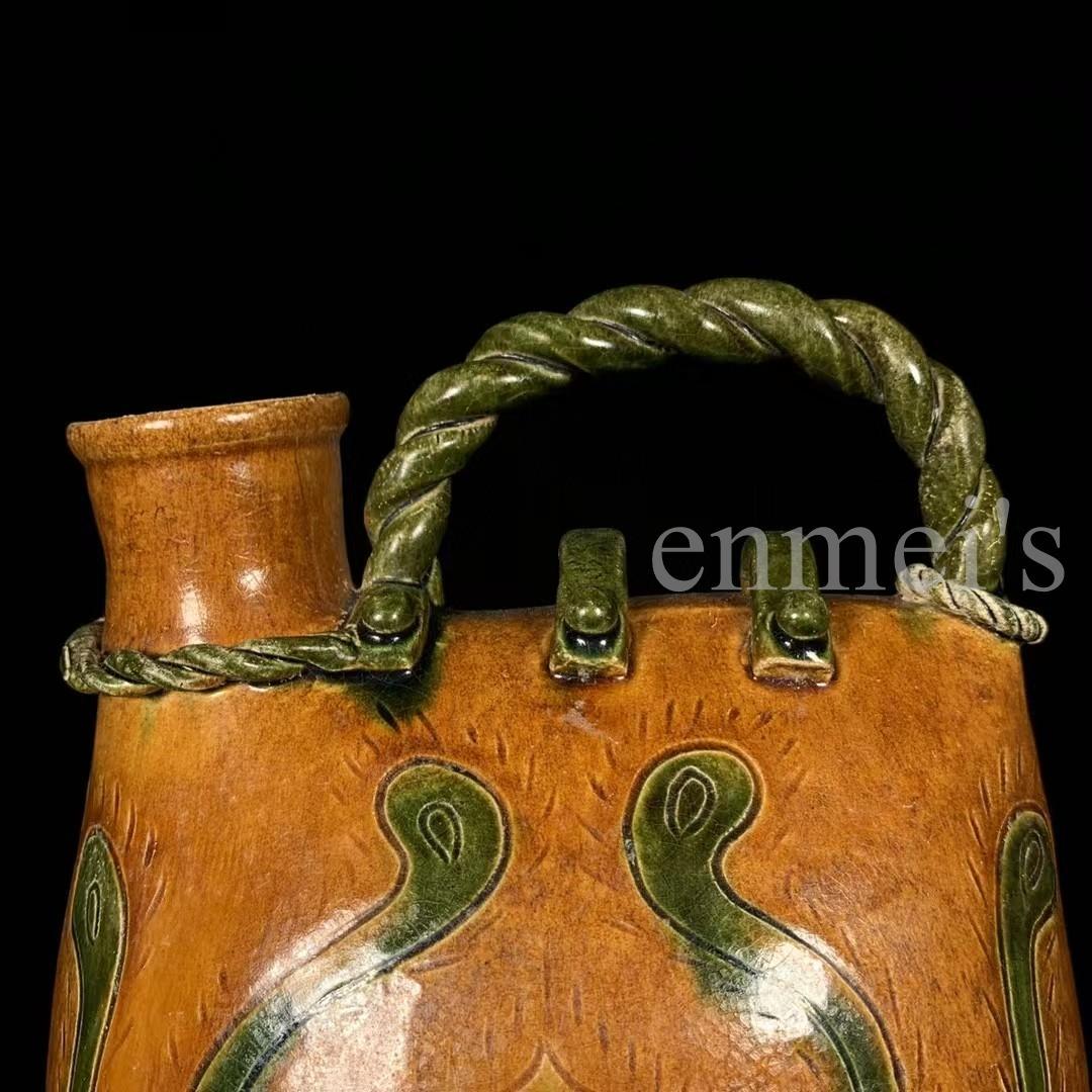 中国古美術・唐三彩・孔雀羽紋 提梁壺・三彩陶・酒具・陶芸・文房具・置物・茶道具