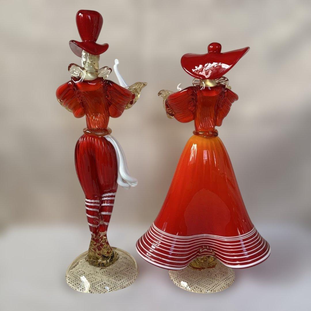 ベネチアングラス　ペア人形　ムラーノ　アンティーク