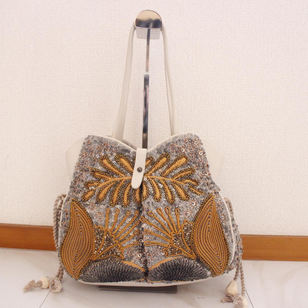 jelly様JAMIN PUECH ハンドバッグ スパンコール グレー ゴールド