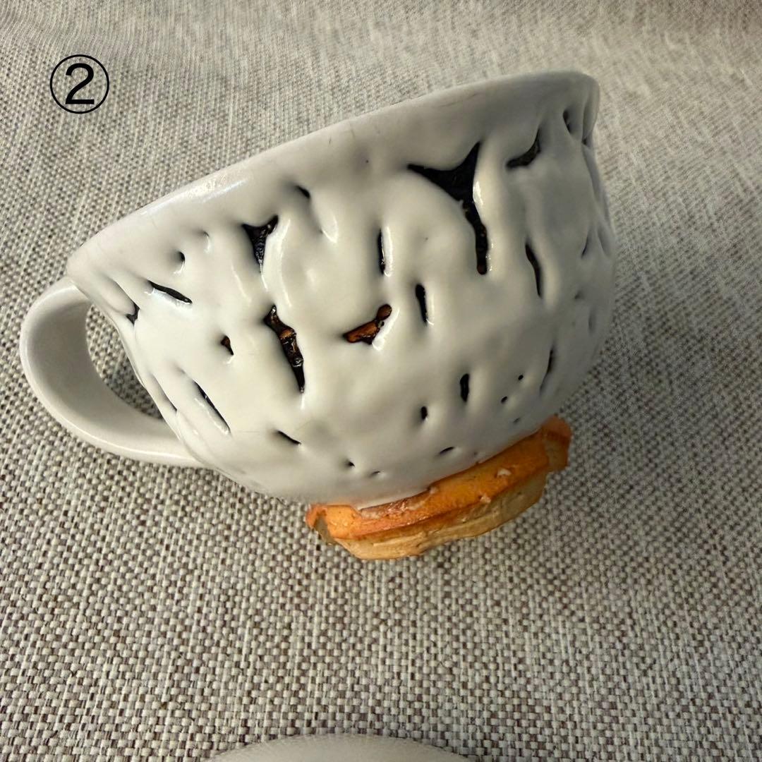 萩焼　風来坊窯　小松健　白萩　白釉　コーヒーカップ＆ソーサー　2客