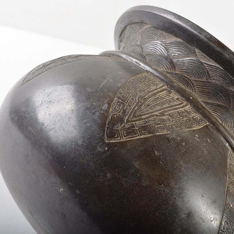 中国　古銅宣徳銅　饕餮文　建水　茶こぼし　M　R5895