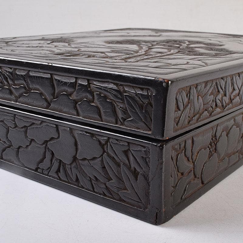 中国　漆塗　山水人物文　文箱　硯箱　V　R8958