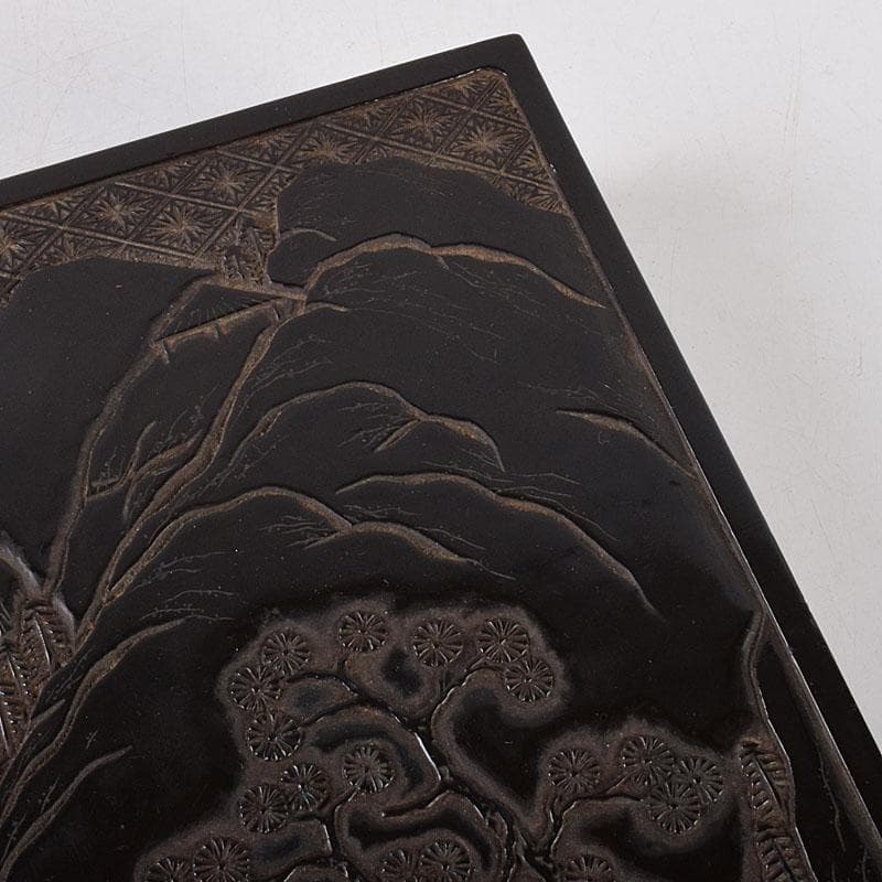 中国　漆塗　山水人物文　文箱　硯箱　V　R8958