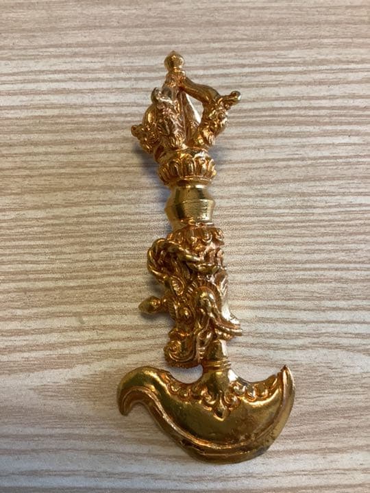 《 チベット密教　新品 》 カルタリ　金メッキ　龍　金剛杵　s66