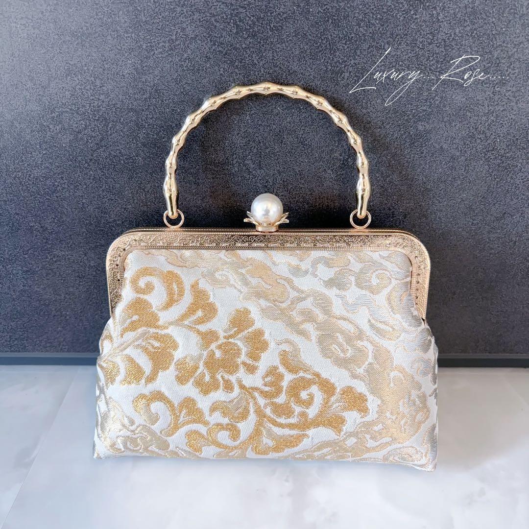 １月の新作♡京都西陣服部織物　最高級格の高い伝統柄絹の煌めき上品ゴールド帯バッグ