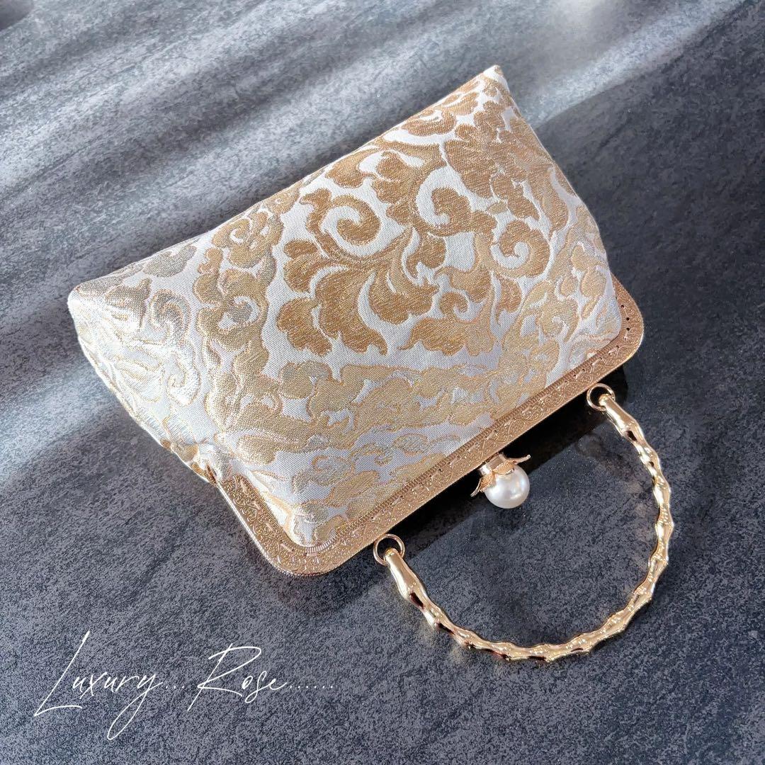 １月の新作♡京都西陣服部織物　最高級格の高い伝統柄絹の煌めき上品ゴールド帯バッグ