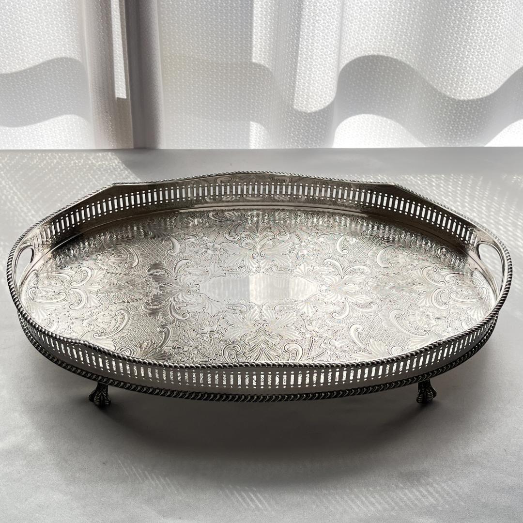 【英国】 ギャラリートレー オーバル型 41cm 装飾フット