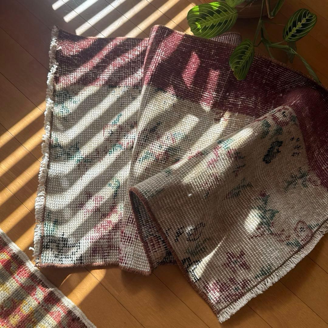 50×131アンティークボタニカル　ランナーラグ　トルコヴィンテージラグ