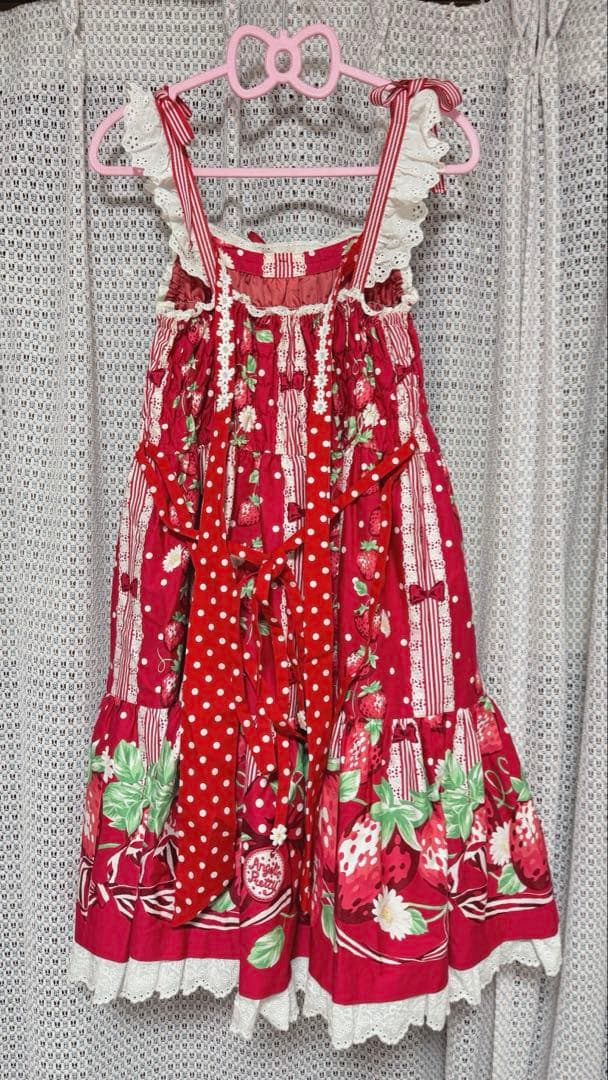 Angelic Pretty 摘みたていちごシャーリングジャンパースカートレッド