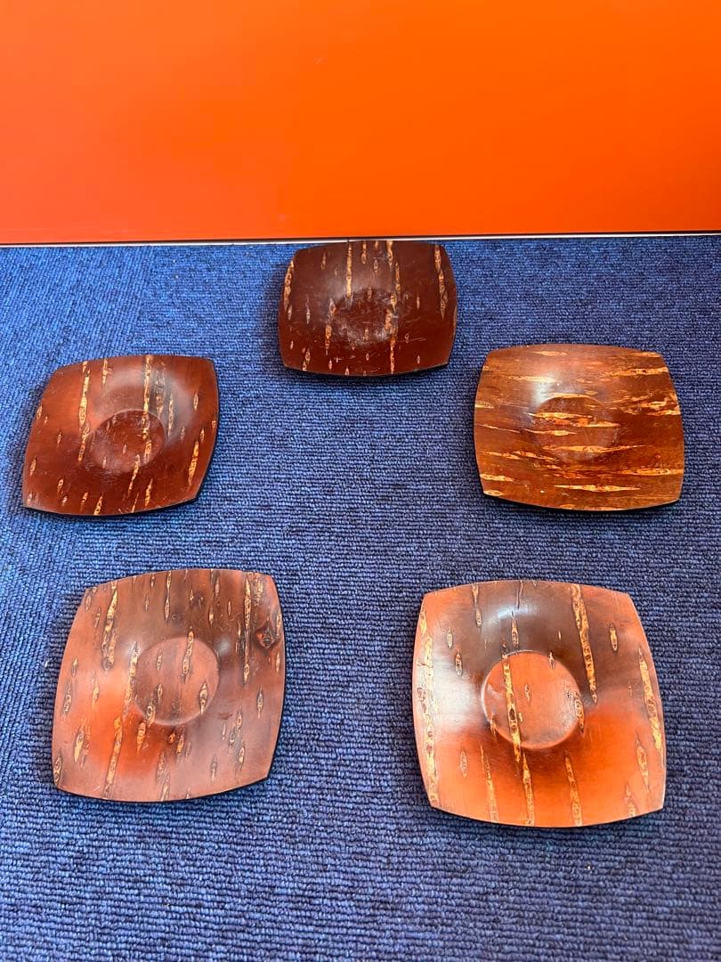 1245 桜皮細工　茶托　5客　伝統工芸品　未使用