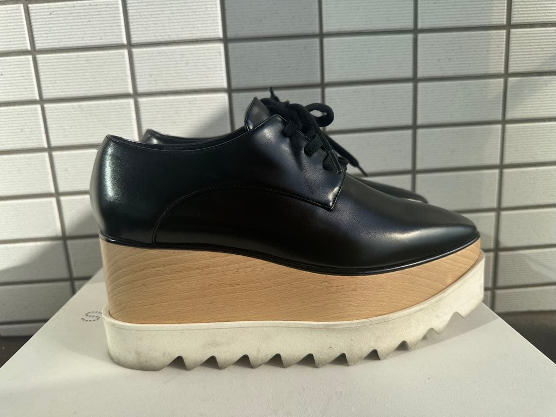 ステラマッカートニー エリス 35.5 黒 レザー 厚底 レースアップシューズ