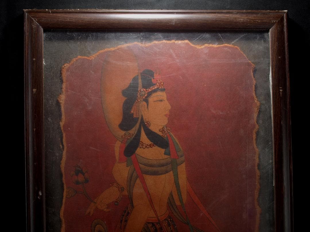 中国唐時代　敦煌莫高窟壁画 彩絵　人物像 発掘品 AK1734A7-2