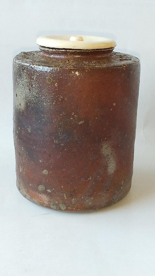 丹波茶入 尾中窯 市野信水 作 仕覆 紹鴎緞子 共箱 栞 肩衝茶入 茶入 美品