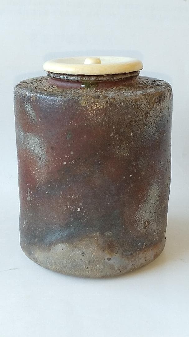 丹波茶入 尾中窯 市野信水 作 仕覆 紹鴎緞子 共箱 栞 肩衝茶入 茶入 美品