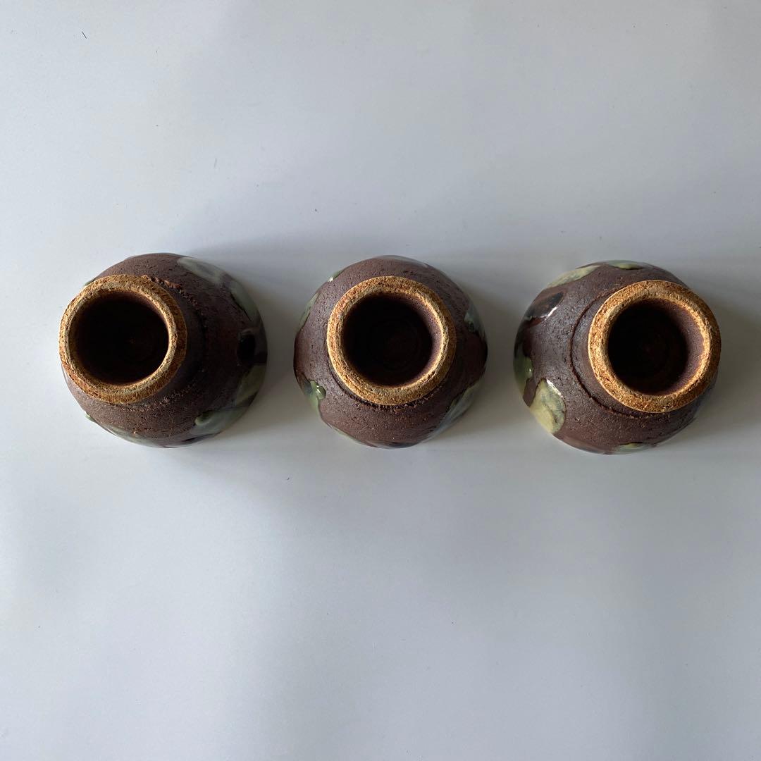 武内晴二郎 酒津堤窯 三色流掛湯呑 三客セット 民藝 柳宗悦