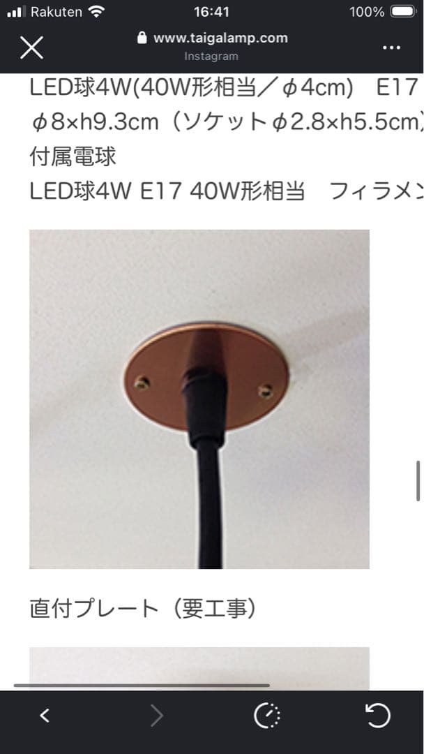P2PCL-co/銅 ペンダントライト LED球付き taiga lamp