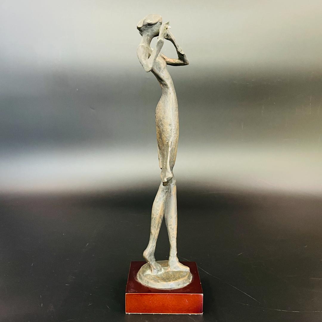 ブロンズ彫刻 フルートを吹く女性像 銅製 ミッドセンチュリーモダン R8SB28