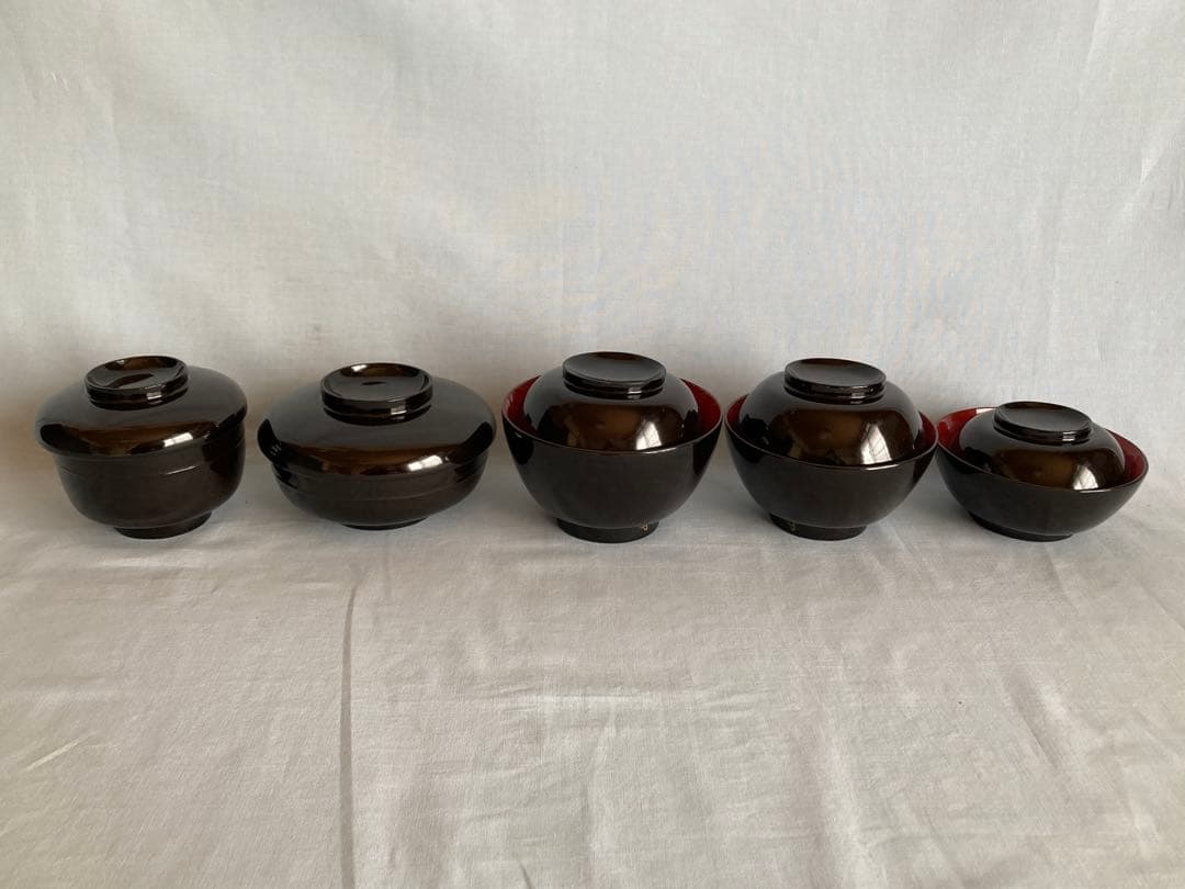 最終 蔵出し 輪島塗 輪島内朱椀 一文字椀5種2セット=10客 明治14年 国産