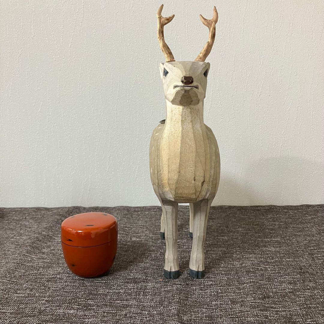 奈良一刀彫　鹿　木彫り人形　奈良蔵出　骨董　アンティーク　春日曼荼羅　おん祭り