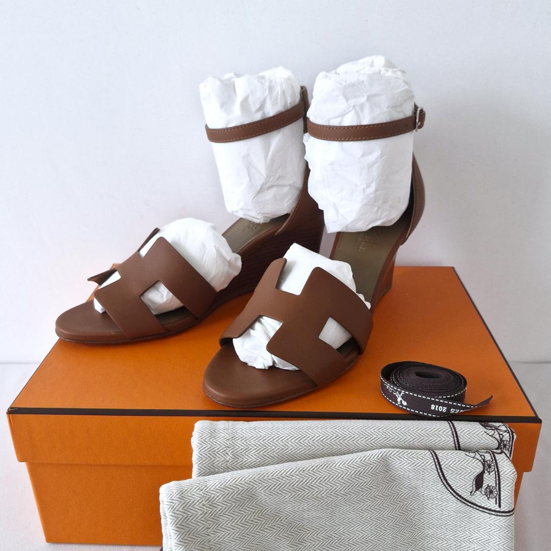 エルメス　レジェンド　サンダル　36 １/2　ゴールド　ブラウン