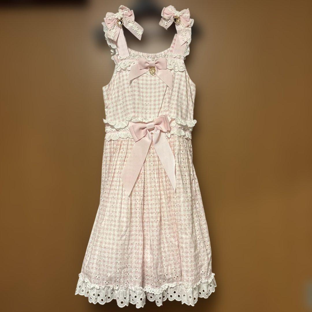 BABY マーガレットのprésageギンガムジャンパースカート　ヘアクリップ付