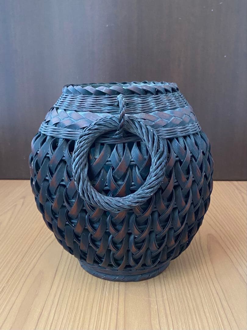 華道具 祥鳳作 遊環付 双耳 竹編花籠