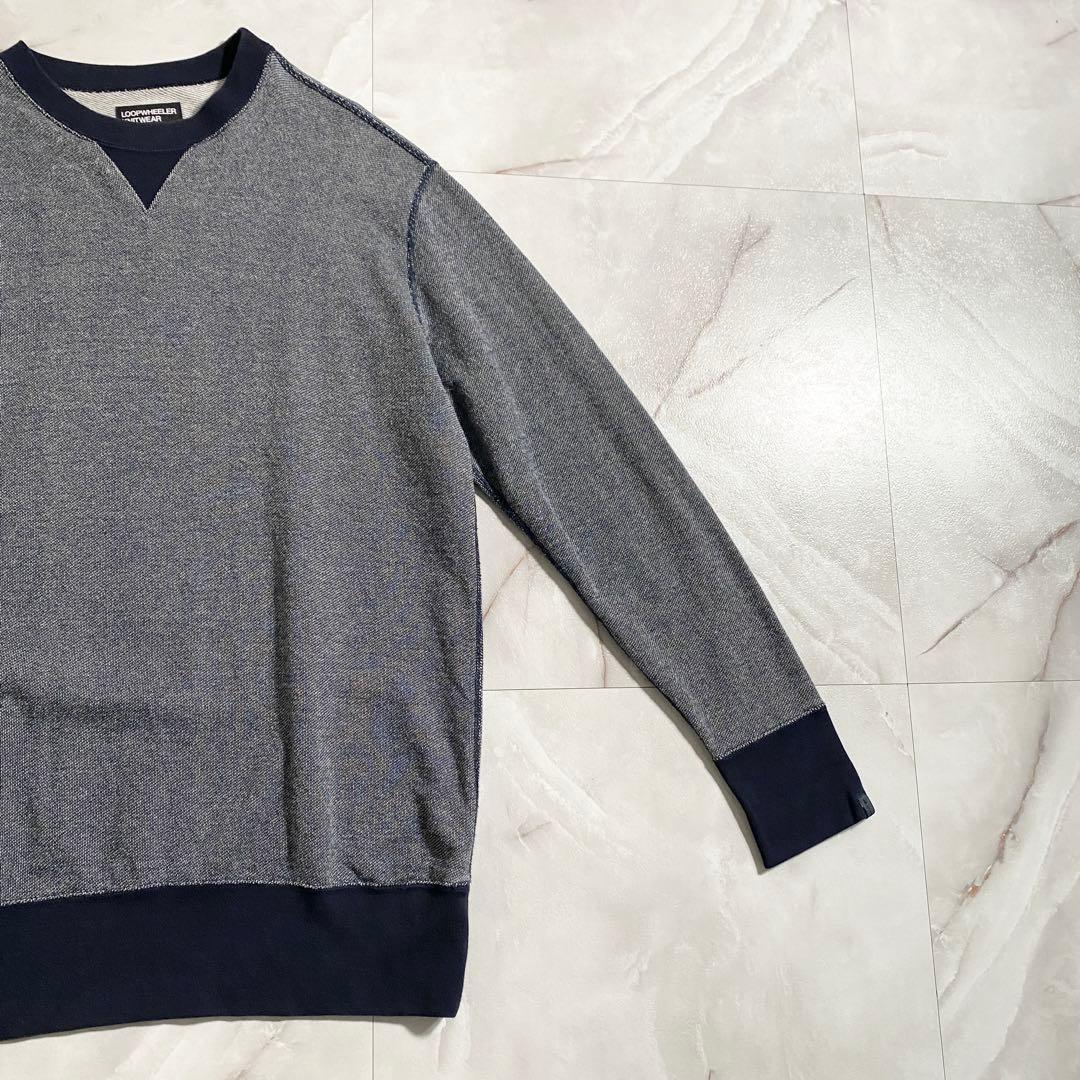 A18478 美品 ループウィラー 前V 吊り編みインレイクルーネック 紺系L