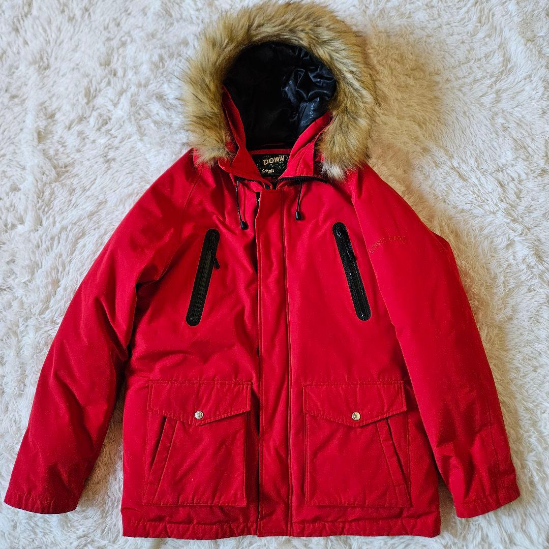 【XLサイズ 極美品】ショット 肉厚ダウンジャケット ダブルジップ ファー着脱可