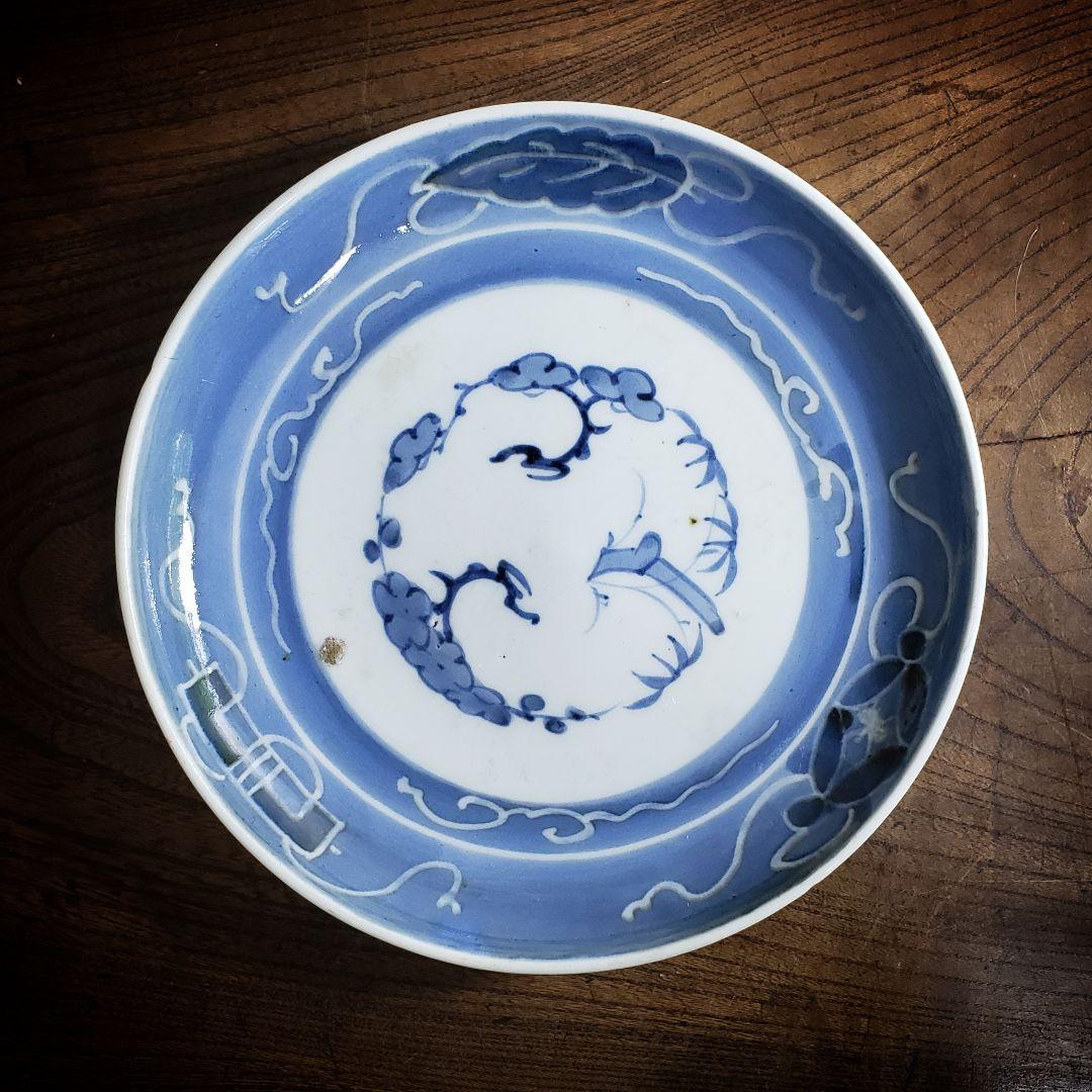 皿　古伊万里　染付　松竹梅　宝尽し　巻物　江戸　唐草