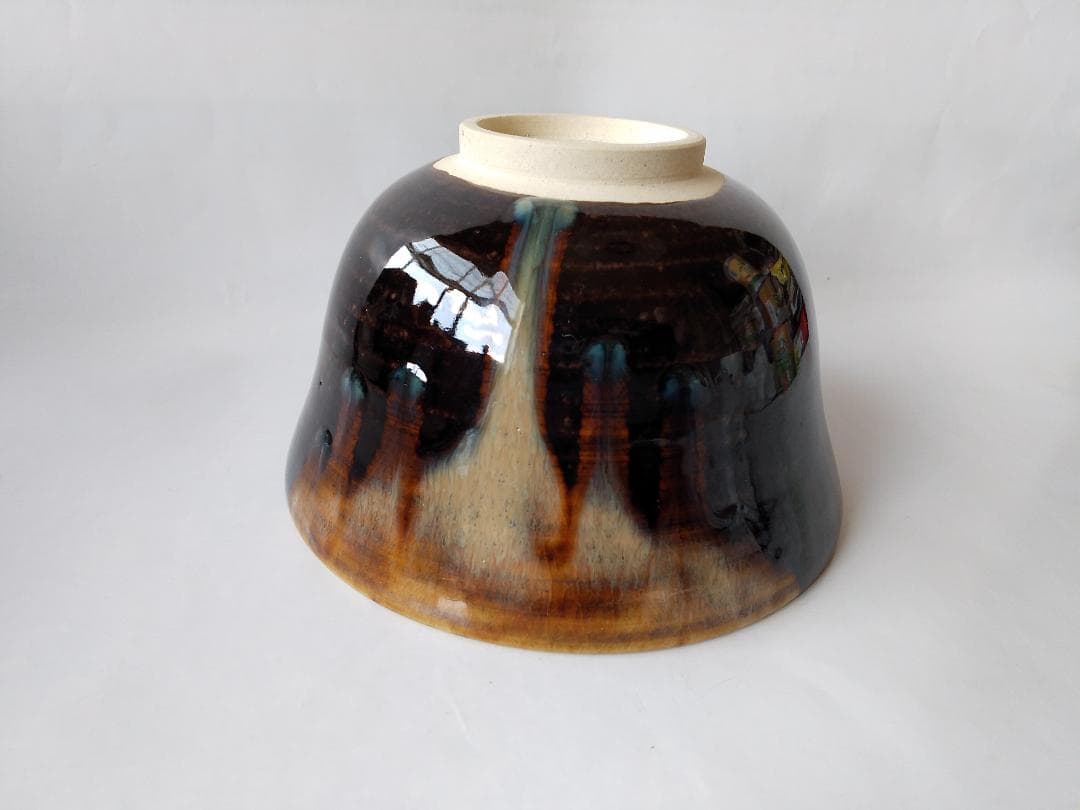 膳所焼 淡海ぜぜ 陽炎園 岩崎新定 胴〆 胴締め 茶碗 共箱 共布 栞 新品