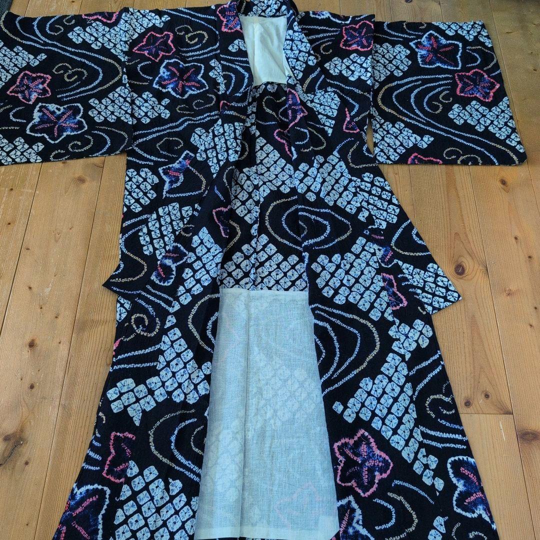 【濃紺】絞り浴衣/献上柄正絹半幅帯　セット