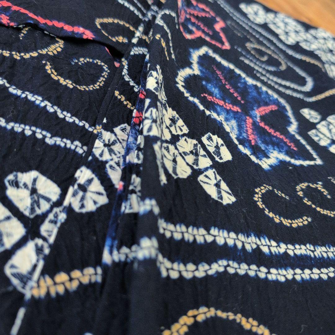 【濃紺】絞り浴衣/献上柄正絹半幅帯　セット