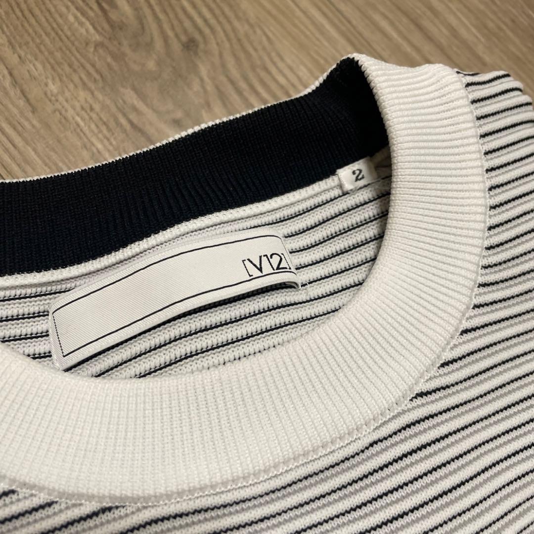 V TWELVE サイドロゴ ストライプ クルーネックセーター